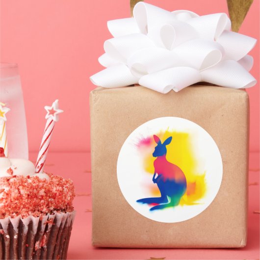 Kleurrijke Spray Paint Kangaroo Silhouette Sticker (Feest)