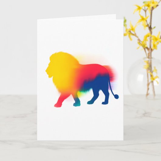 Kleurrijke Spray Paint Lion Silhouette Kaart (Gele Bloem)