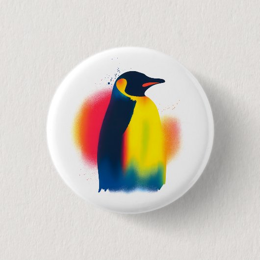 Kleurrijke Spray Paint Penguin Ronde Button (Voorkant)