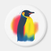 Kleurrijke Spray Paint Penguin Silhouette Rond Magneet (Voorkant)