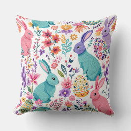 Kleurrijke Spring Bunnies Bloemenpatroon Pasen Kussen