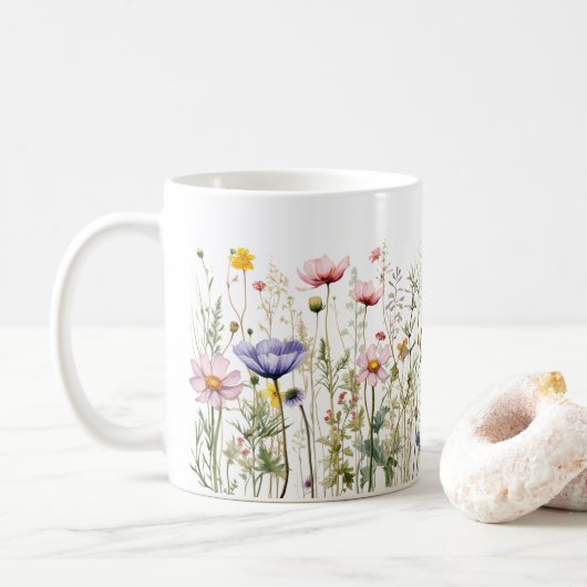 Kleurrijke Spring Flower Waterverf Pattern Koffiemok (Met donut)