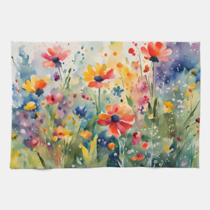 Kleurrijke Spring Flowers Waterverf keukenhanddoek