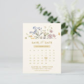 Kleurrijke Spring Wildflower Gold Save the Date Briefkaart (Staand voorkant)