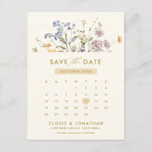 Kleurrijke Spring Wildflower Gold Save the Date Briefkaart