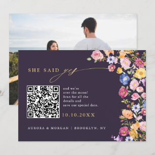 Kleurrijke Spring Wildflower Meadow Foto QR-code Save The Date