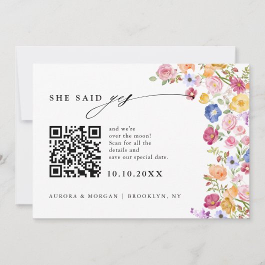 Kleurrijke Spring Wildflower Meadow Foto QR-code Save The Date (Voorkant)