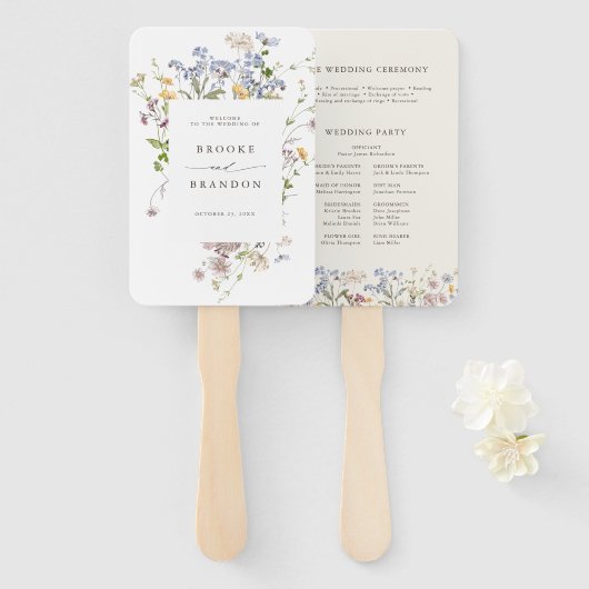 Kleurrijke Spring Wildflower Meadow Garden bruilof Handwaaier (Voorkant en achterkant)