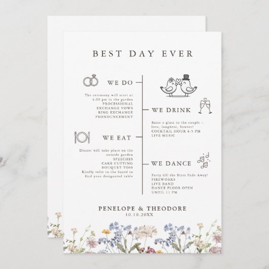 Kleurrijke Spring Wildflower Meadow Garden Program Kaart (Voorkant / Achterkant)