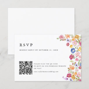 Kleurrijke Spring Wildflower Meadow Garden QR-code RSVP Kaartje