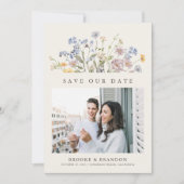 Kleurrijke Spring Wildflower Meadow Garden QR-code Save The Date (Voorkant)