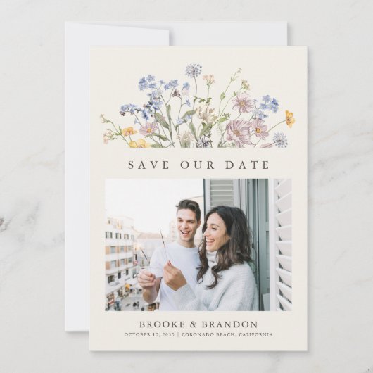 Kleurrijke Spring Wildflower Meadow Garden QR-code Save The Date (Voorkant)