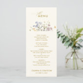 Kleurrijke Spring Wildflower Meadow Gold Wedding Menu (Staand voorkant)