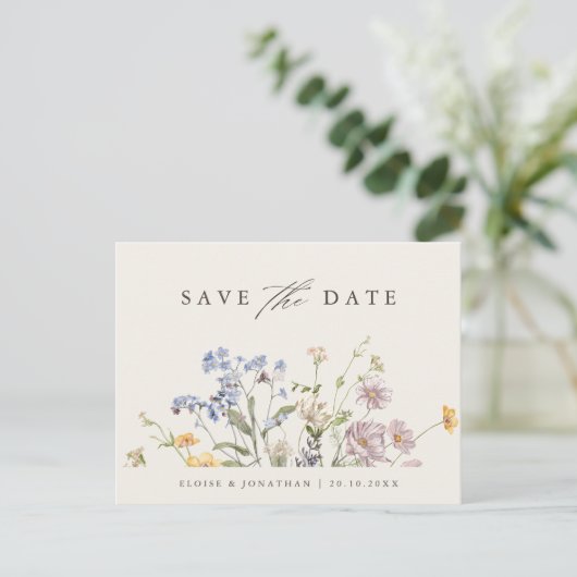 Kleurrijke Spring Wildflower Meadow Save the Date Briefkaart (Staand voorkant)