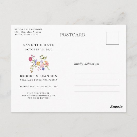 Kleurrijke Spring Wildflower Meadow Save the Date Briefkaart (Achterkant)