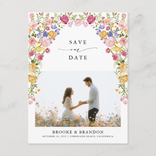 Kleurrijke Spring Wildflower Meadow Save the Date Briefkaart (Voorkant)