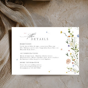 Kleurrijke Spring Wildflower Meadow Wedding Detail Informatiekaartje
