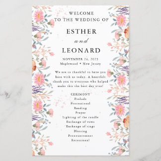 Kleurrijke Spring Wildflower Wedding Program