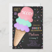 Kleurrijke Sprinkles Black Ice Cream uitnodiging (Voorkant)