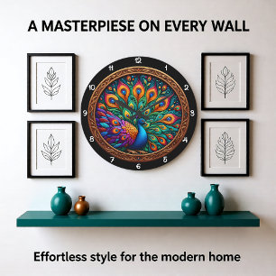 Kleurrijke Staart Pauw Mozaïek Grote Klok