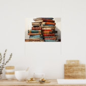 Kleurrijke Stack Van Oude Boeken Poster (Keuken)