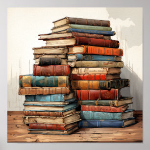 Kleurrijke Stack Van Oude Boeken Poster