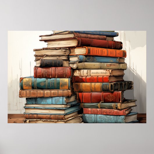 Kleurrijke Stack Van Oude Boeken Poster (Voorkant)