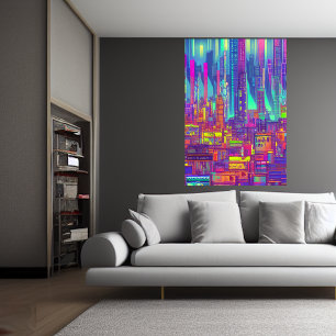 Kleurrijke stad AI Art Poster