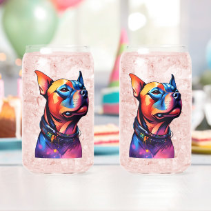 Kleurrijke Staffy Bull Terrier Cyberpunk Design, Blikvorm Glas