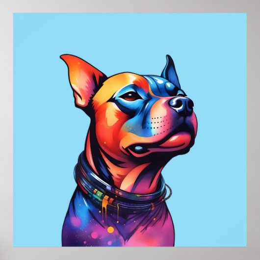Kleurrijke Staffy Bull Terrier Cyberpunk Design, Poster (Voorkant)