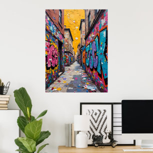 Kleurrijke stedelijke steeg poster