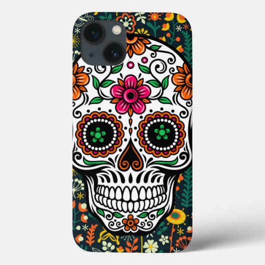 Kleurrijke stekelroer Floral Sugar Skull Case-Mate iPhone Case (Achterkant)