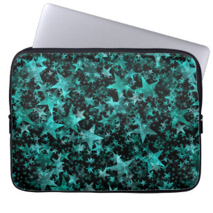 Kleurrijke sterren Aqua Blauwgroen zwarte achtergr Laptop Sleeve