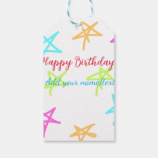 Kleurrijke sterren gelukkige verjaardag voeg naam cadeaulabel (Achterkant)