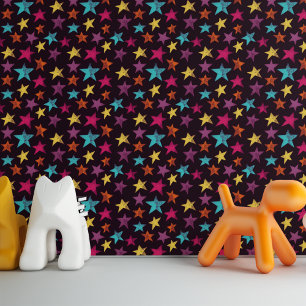 Kleurrijke sterren op donker Paarse patroon Behang