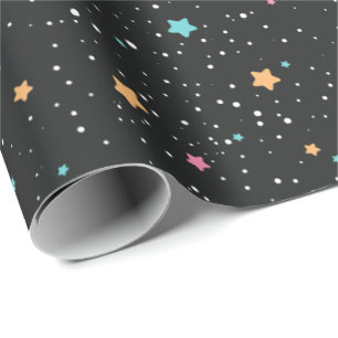 Kleurrijke sterren op zwart omslagpapier cadeaupapier