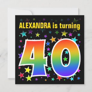 Kleurrijke Sterren + Regenboog Patroon "40" Verjaa Kaart