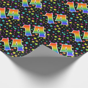 Kleurrijke sterren + regenboogpatroon "14" Event # Cadeaupapier