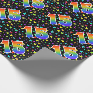 Kleurrijke sterren + regenboogpatroon "15" Event # Cadeaupapier