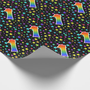 Kleurrijke sterren + regenboogpatroon "1" Event # Cadeaupapier