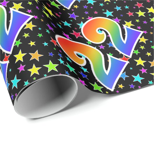 Kleurrijke sterren + regenboogpatroon "22" Event # Cadeaupapier (Rol Hoek)