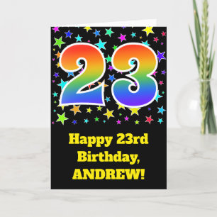 Kleurrijke sterren + regenboogpatroon "23" Birthda Kaart