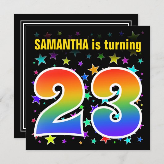 Kleurrijke sterren + regenboogpatroon "23" Birthda Kaart (Voorkant / Achterkant)