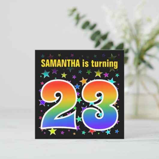 Kleurrijke sterren + regenboogpatroon "23" Birthda Kaart (Staand voorkant)