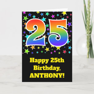 Kleurrijke sterren + regenboogpatroon "25" Birthda Kaart
