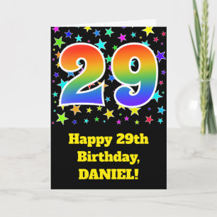 Kleurrijke sterren + regenboogpatroon "29" Verjaar Kaart