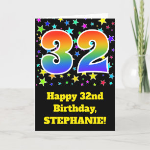 Kleurrijke sterren + regenboogpatroon "32" Verjaar Kaart