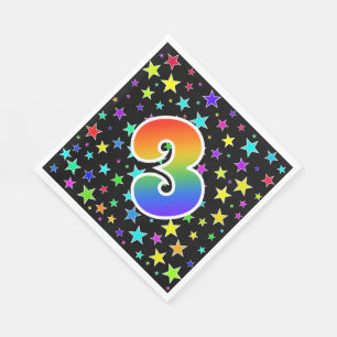 Kleurrijke sterren + regenboogpatroon "3" evenemen servet