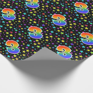 Kleurrijke sterren + regenboogpatroon "3" Event # Cadeaupapier