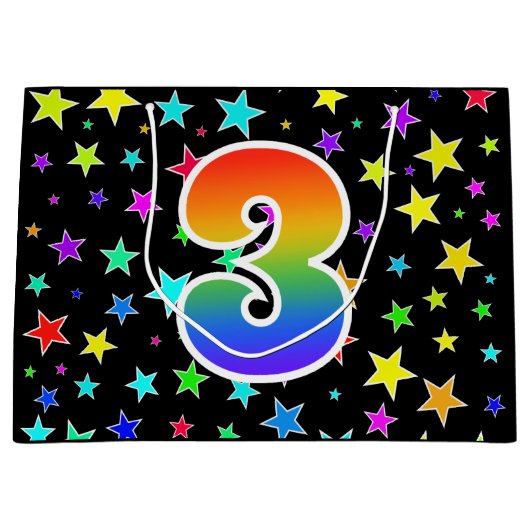 Kleurrijke sterren + regenboogpatroon "3" Event # Groot Cadeauzakje (Voorkant)
